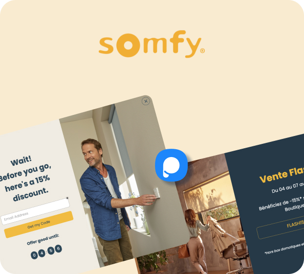 Selection of Somfy e-commerce popups created with Popupsmart, highlighting the winning design