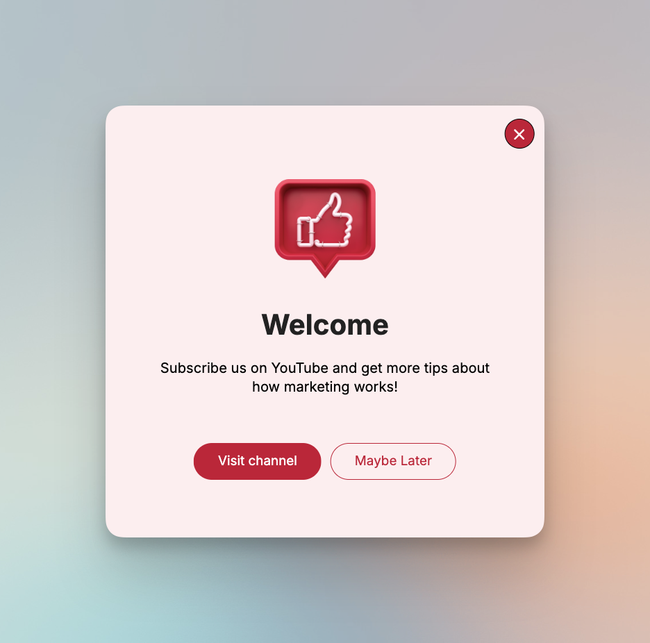 Image of a popup, showing the importance of a welcome popup