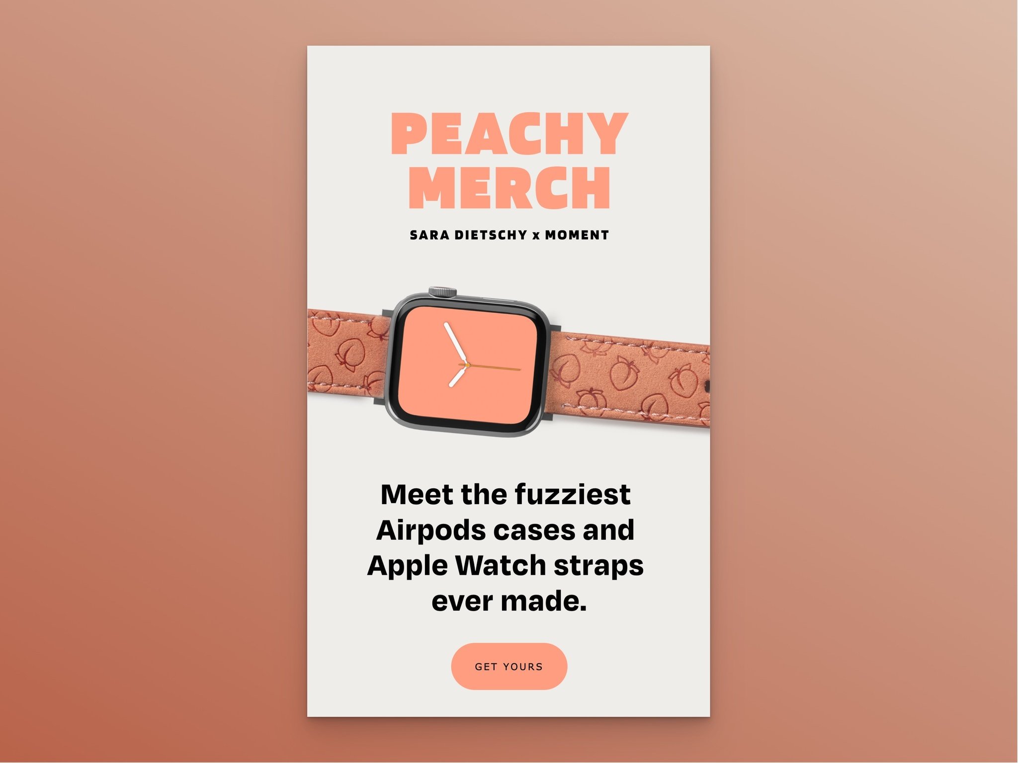 Moment peachy merch new arrival email with color-matched design and get yours CTA