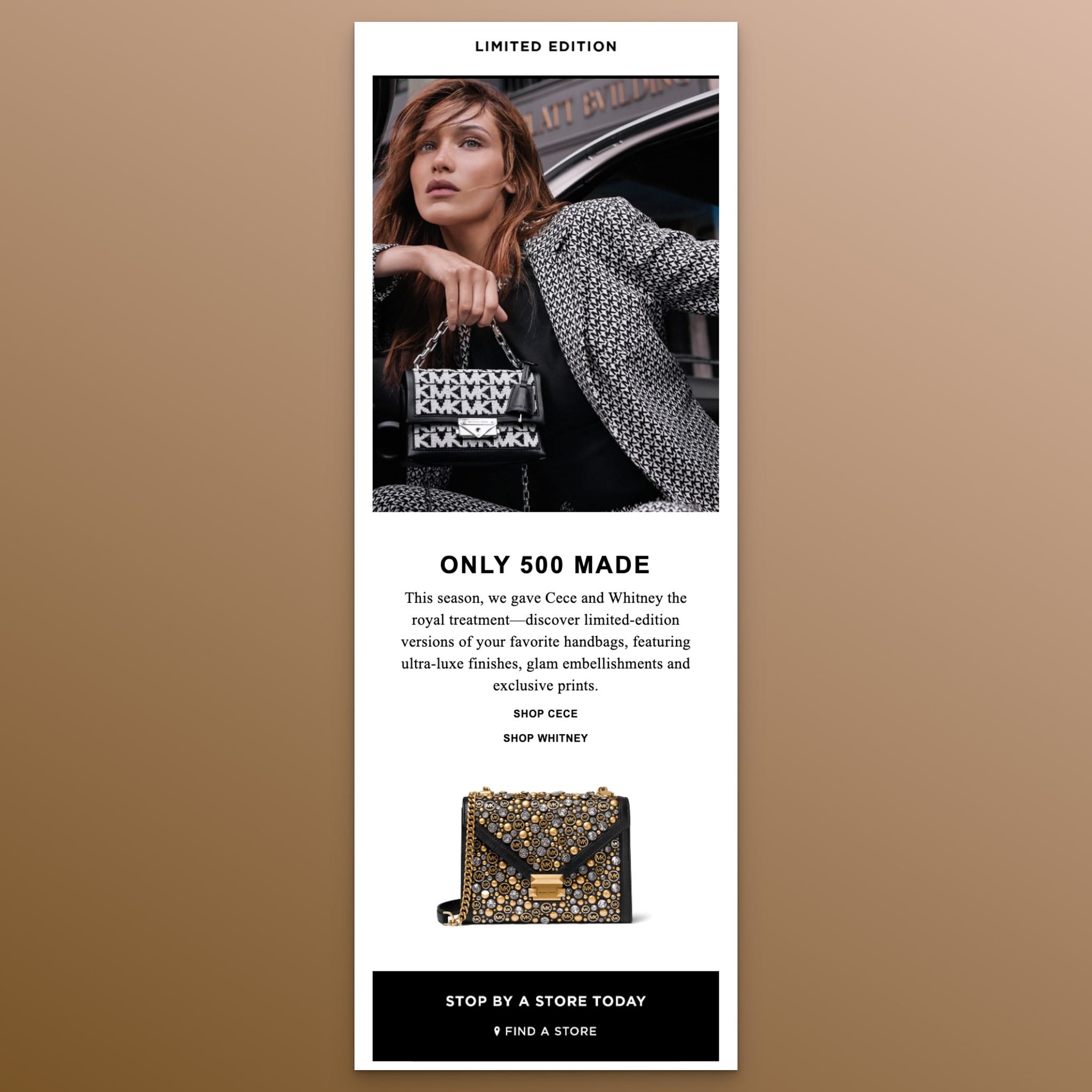 Michael Kors limited edition bags email with ONLY 500 MADE headline