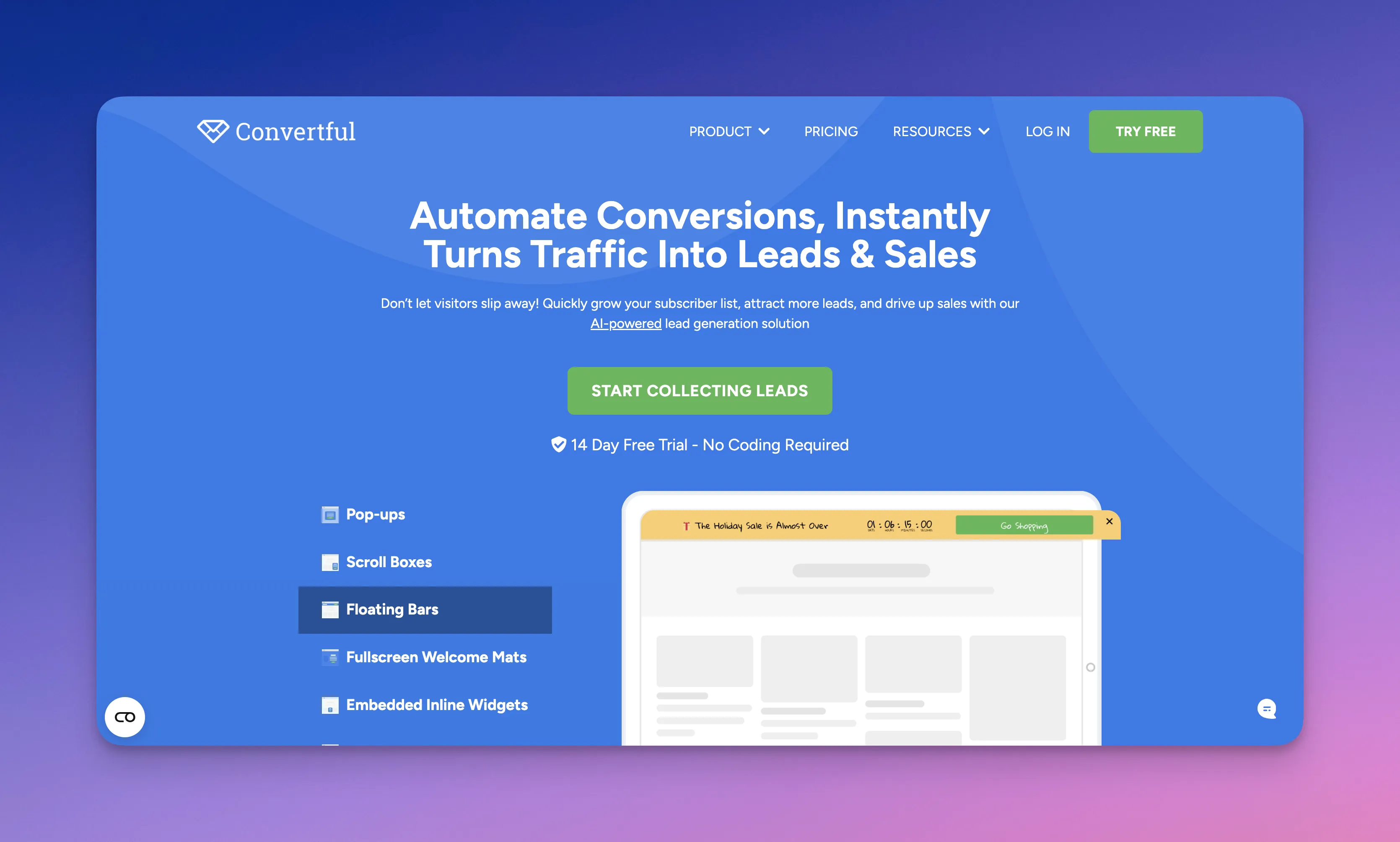 Convertful's website page