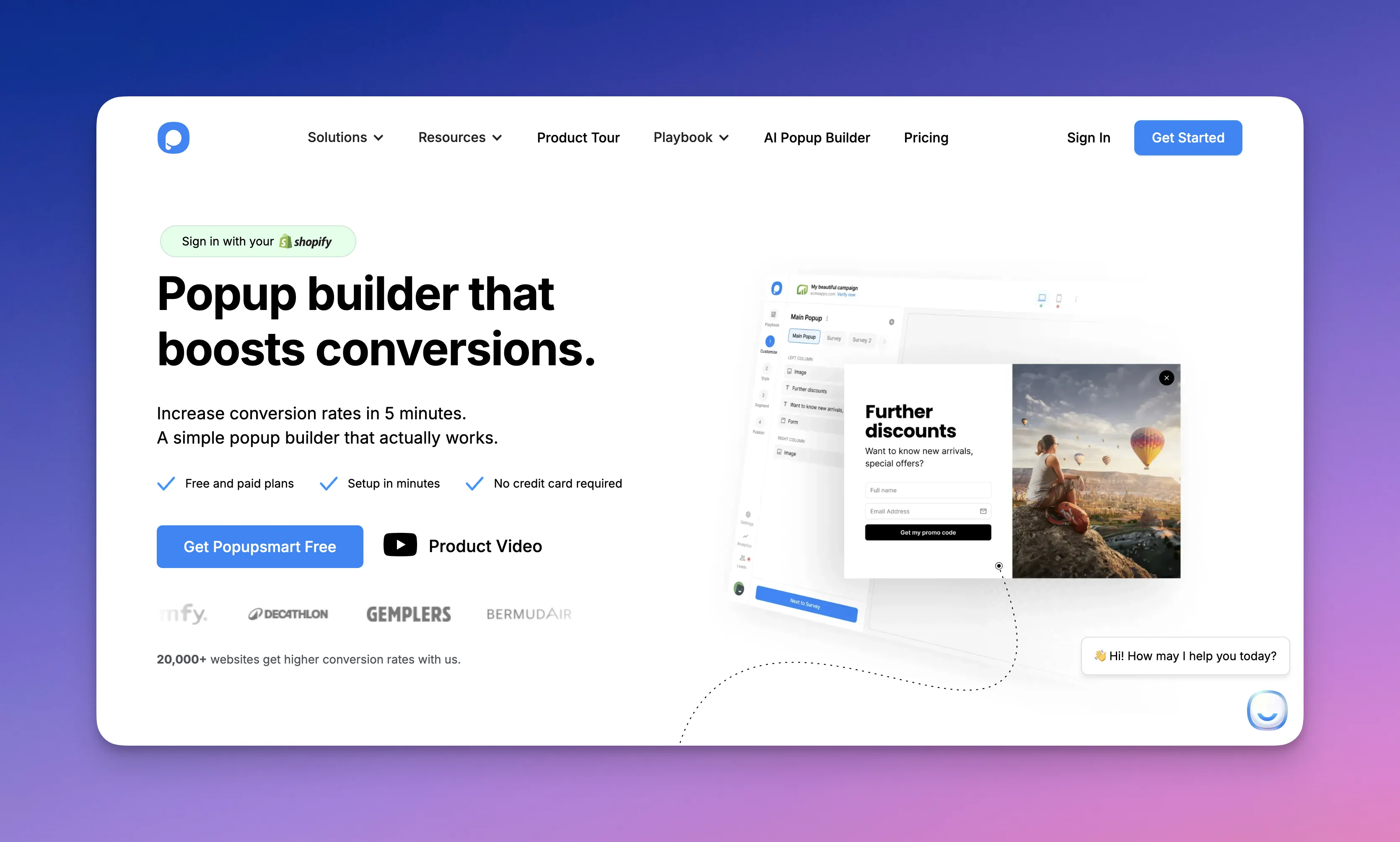 Popupsmart's website page.