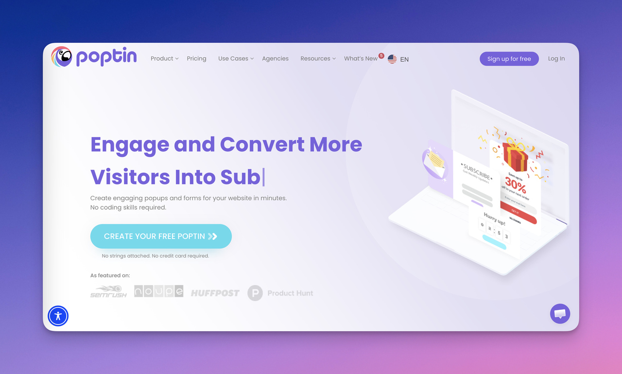 Poptin's website page