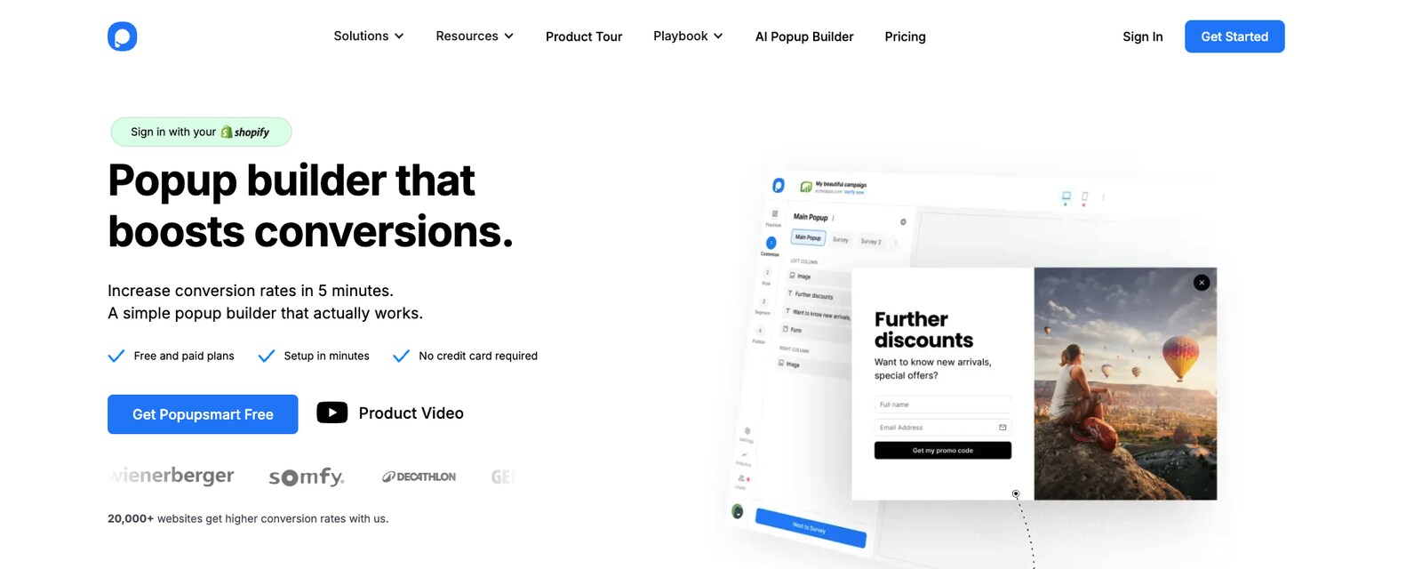 Popupsmart homepage landing page optimization tool