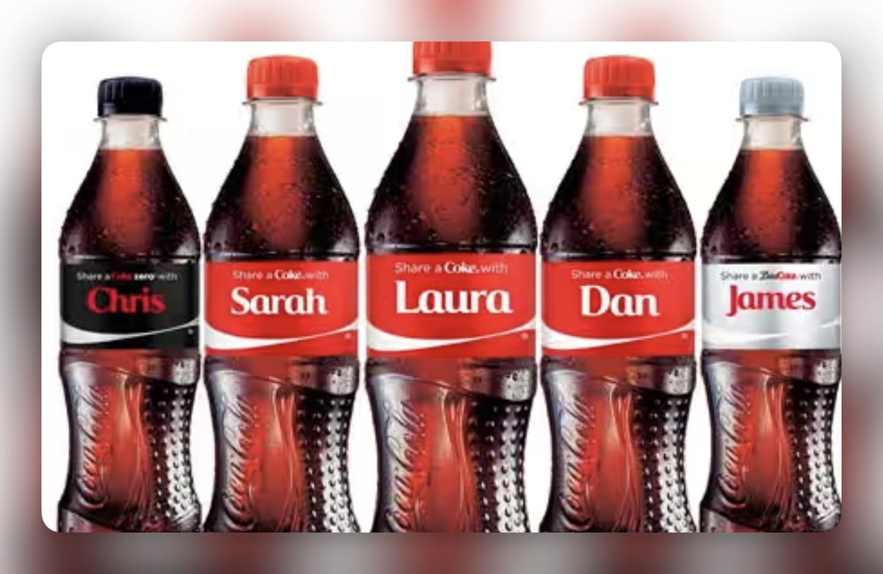 Coca-Cola Share a Coke multi channel campaign with personalized bottles and social media hashtag
