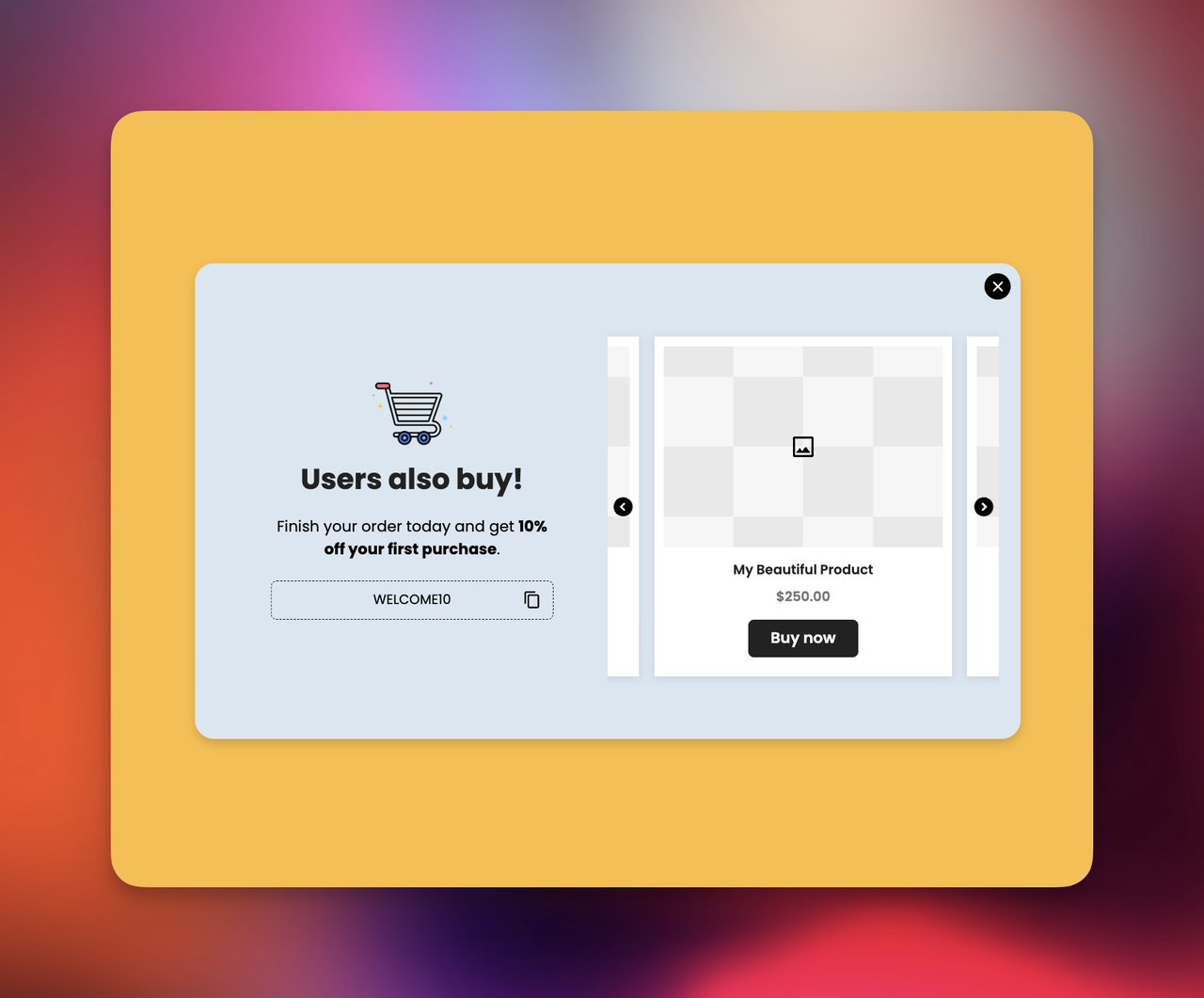 Popupsmart's behavioral product recommendation popup example.