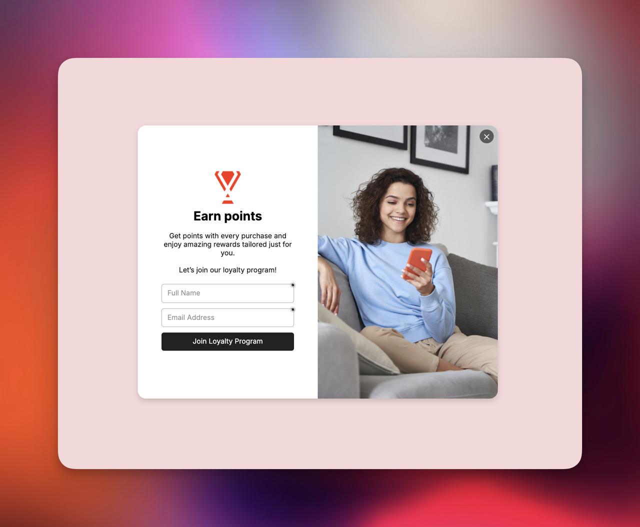 Popupsmart's loyalty program entry popup example.