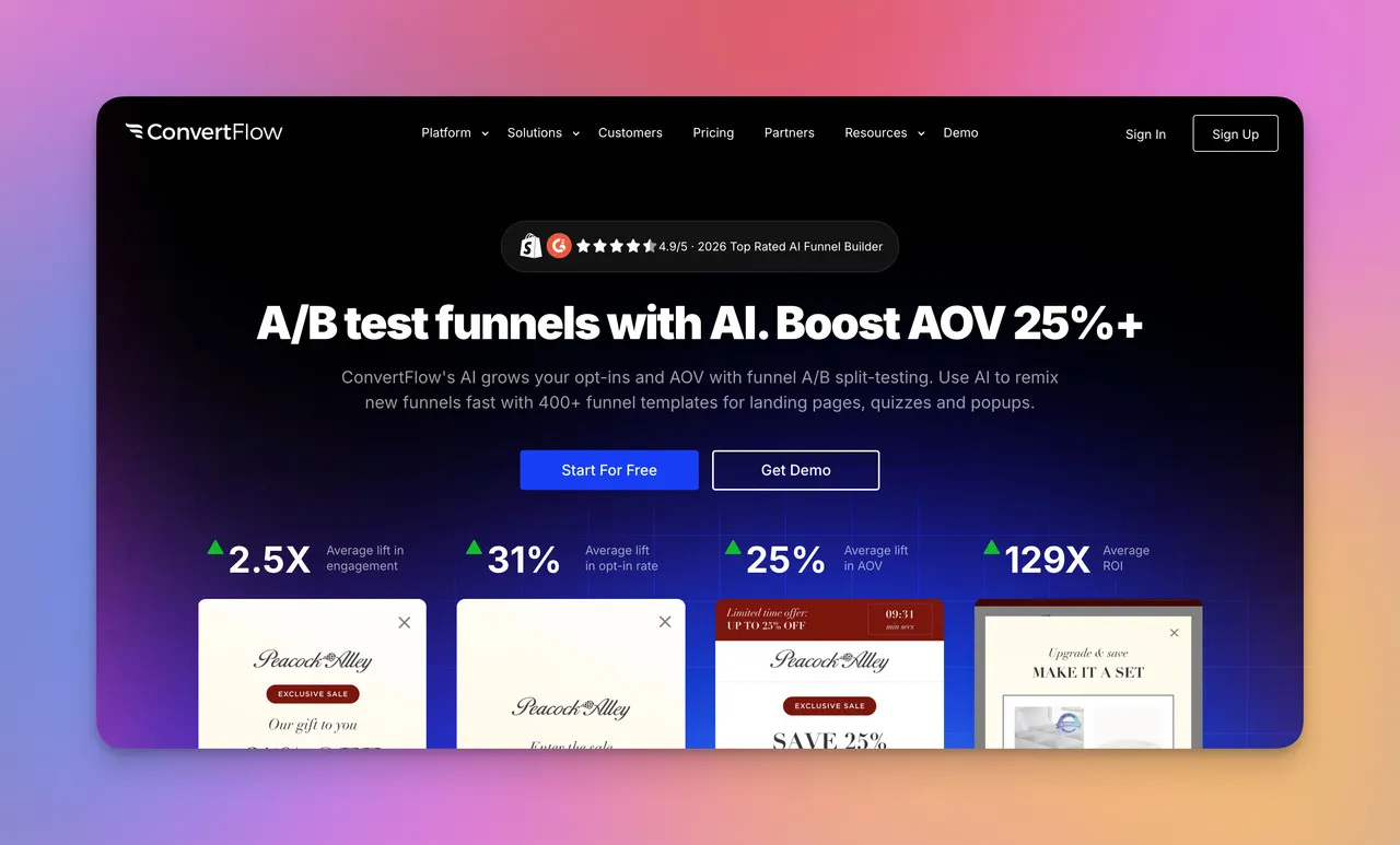 ConvertFlow anasayfası — kişiselleştirilmiş dönüşüm hunileri ve yolculuklar.