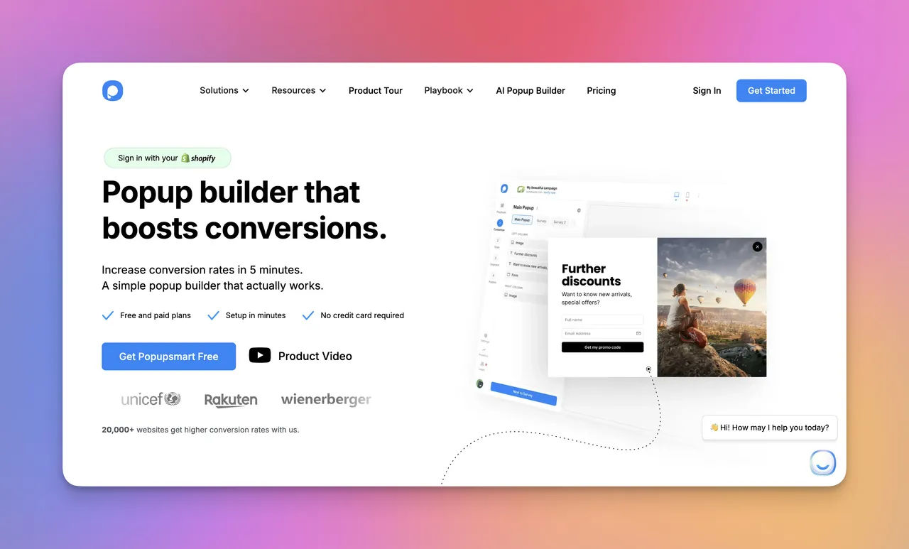 Popupsmart anasayfası — modern, dönüşüm odaklı popup oluşturucu.