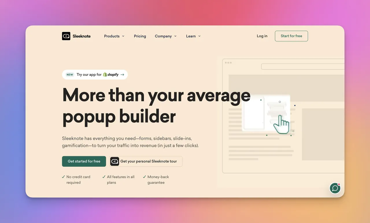 Sleeknote anasayfası — e-ticaret odaklı dönüşüm optimizasyon platformu.