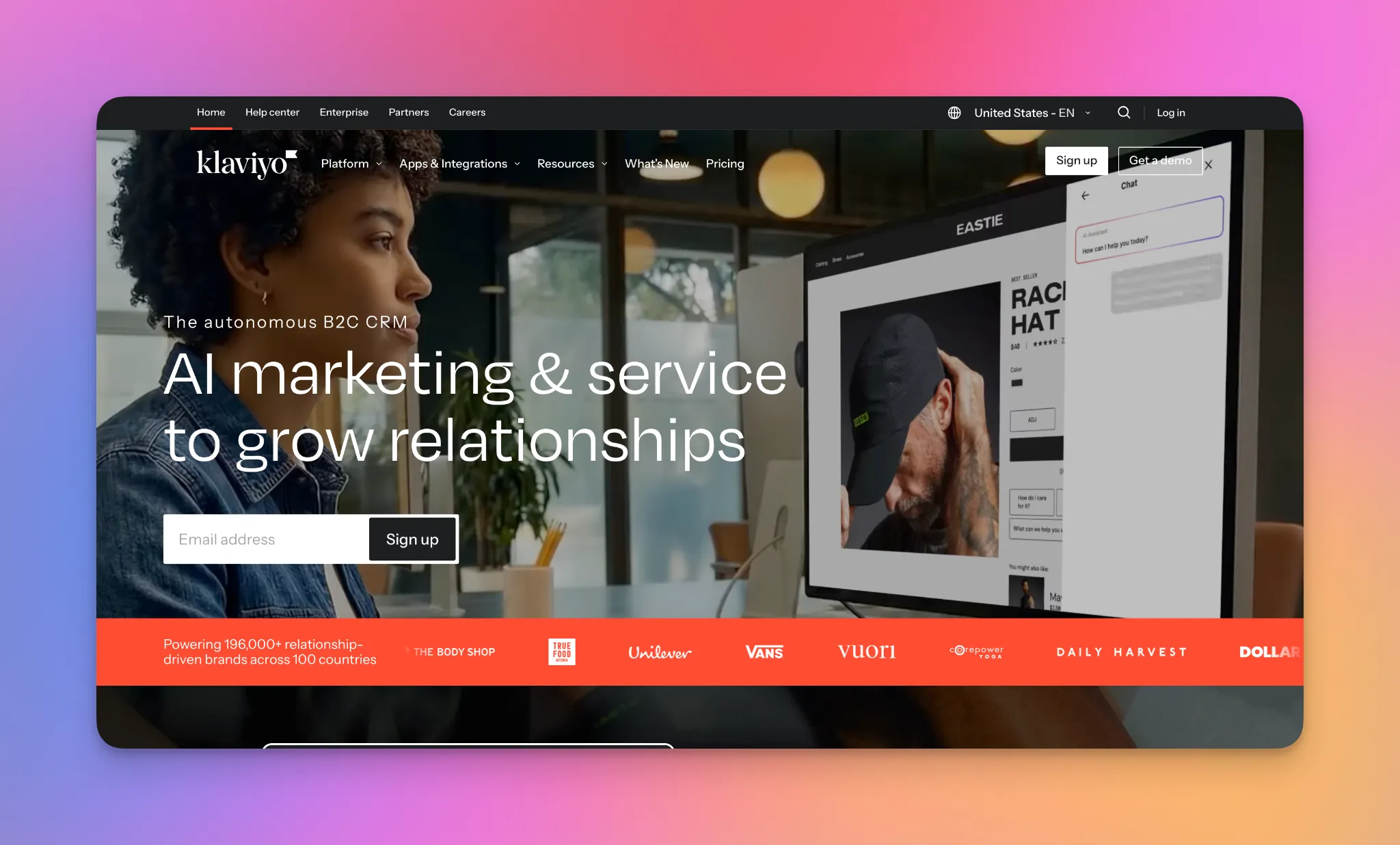 Klaviyo anasayfası — Shopify markaları için gelişmiş sepet terki otomasyonu.