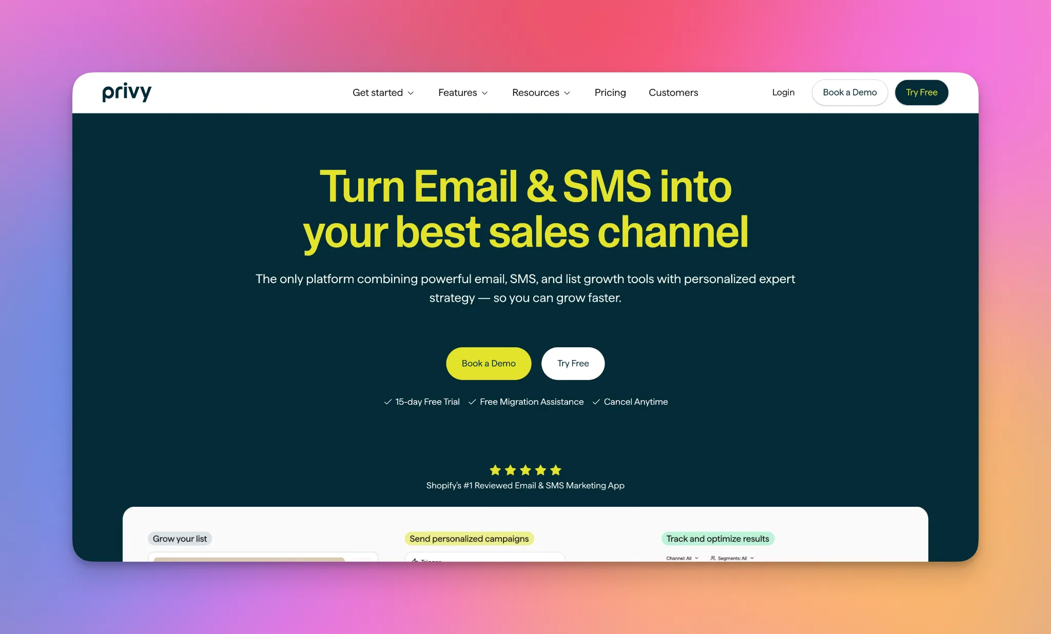 Privy anasayfası — küçük Shopify mağazaları için popup, e-posta ve SMS.