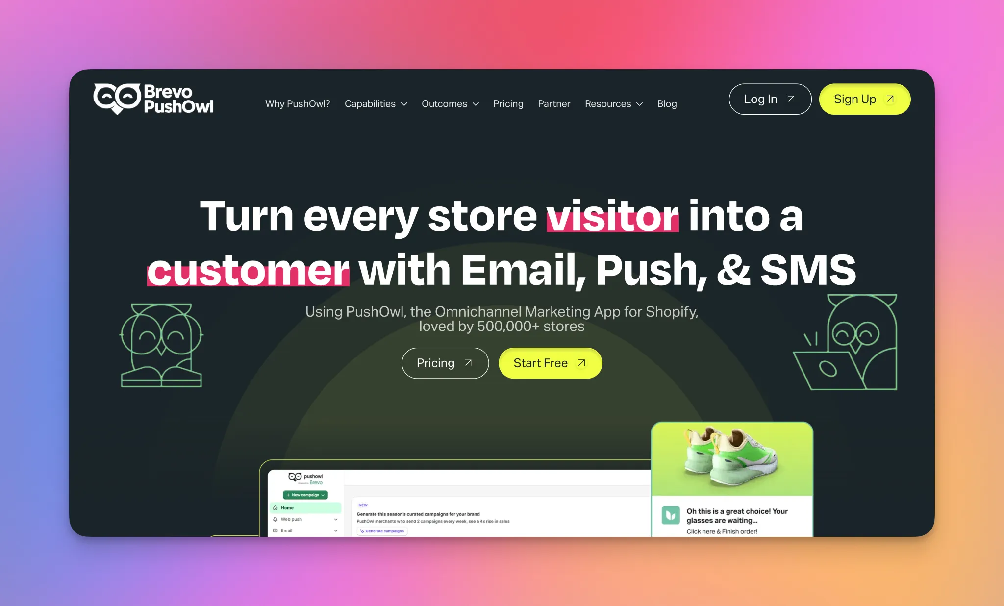 PushOwl anasayfası — Shopify sepet terki kurtarması için web push bildirimleri.