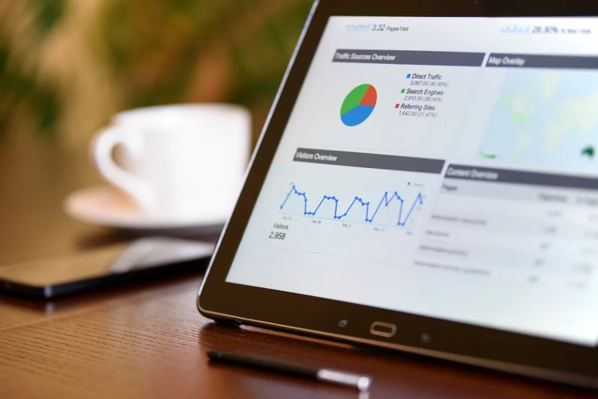 Analytics dashboard breaking website traffic into acquisition channels — direct, search engines, and referrals