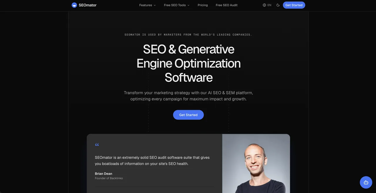 Seomator homepage promoting its technical SEO audit and on-page tests