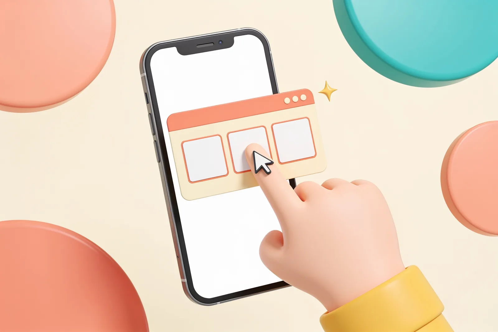 A smartphone showing a popup card with three recommended product thumbnails and a tapping finger