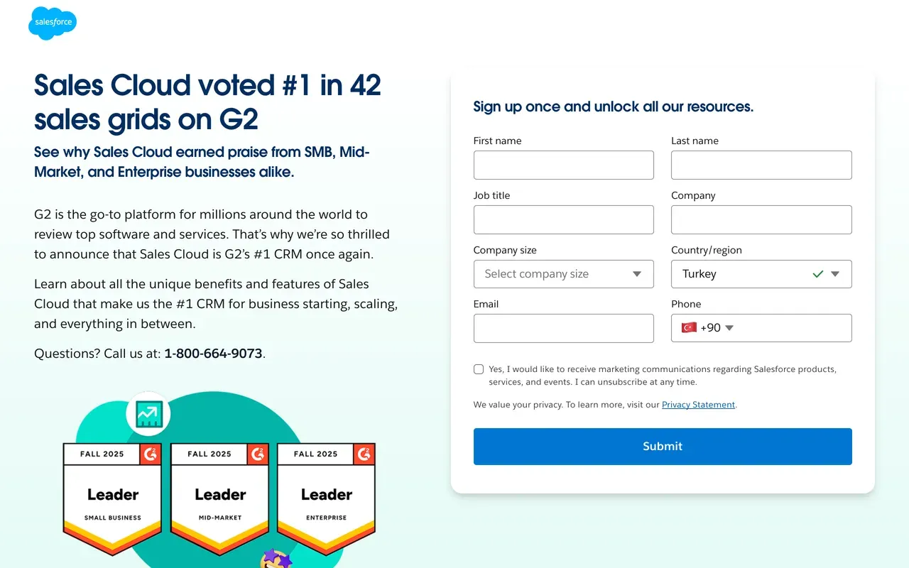 Salesforce gated report page with the offer and its visual on the left and the lead form on the right