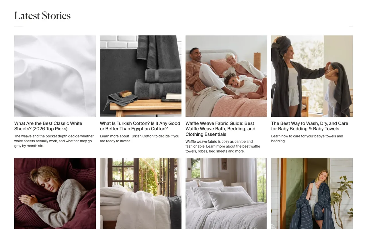 parachute blog landing page example: the Latest Stories grid of buying-guide posts