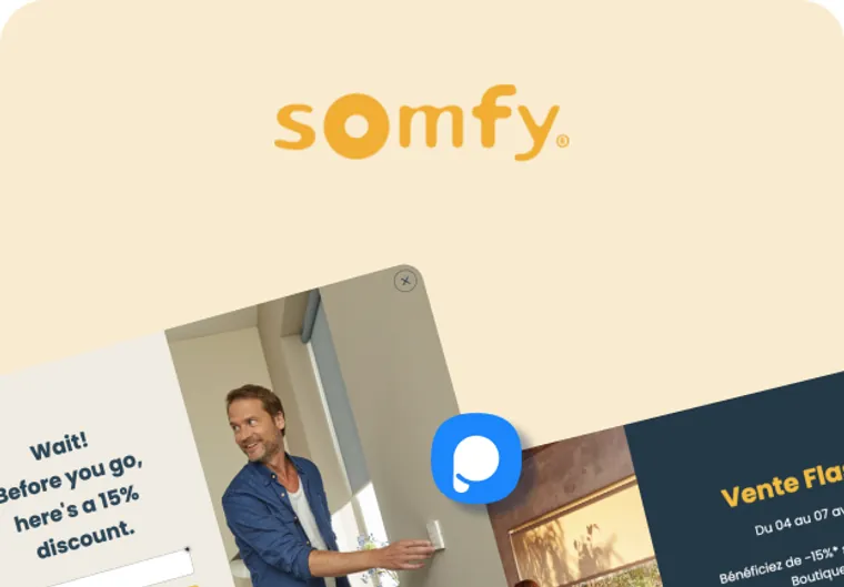 Selection of Somfy e-commerce popups created with Popupsmart, highlighting the winning design